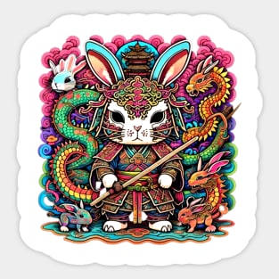 Rabbit Warrior and Chinese Dragons Sticker
